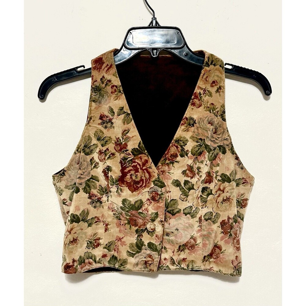 Vintage Floral Flower Velvet Vest Grandmacore XS S